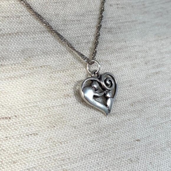 Sterling Silver 925 Mother & Child Scrollwork Heart Pendant Necklace 18" Chain - Picture 16 of 16